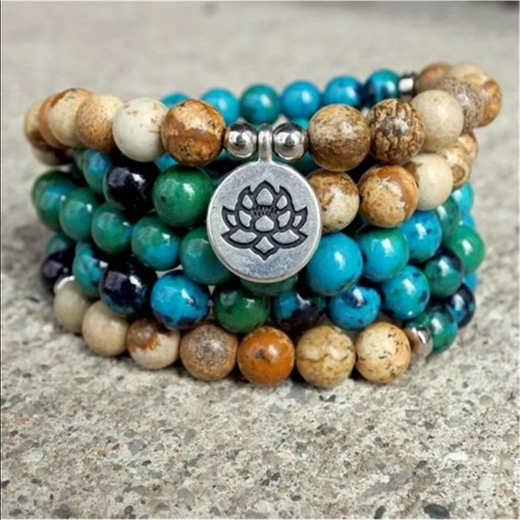 Beautiful natural Chrysocolla and desert Jasper Mala Reiki Charged✨ - Picture 3 of 8